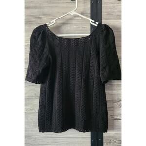 Sezane Women's Black Top Fancy Openwork Knitting Cotton Size Small NWT
